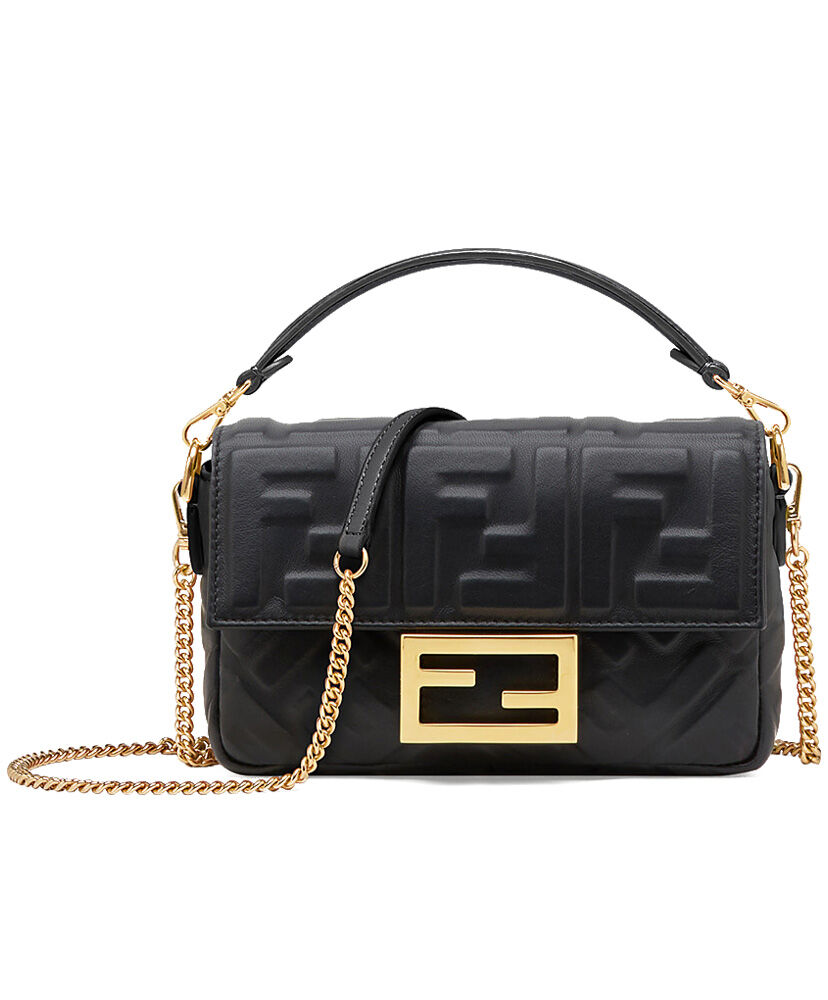 Fendi Mini Baguette Leather Bag 8BS017 Black